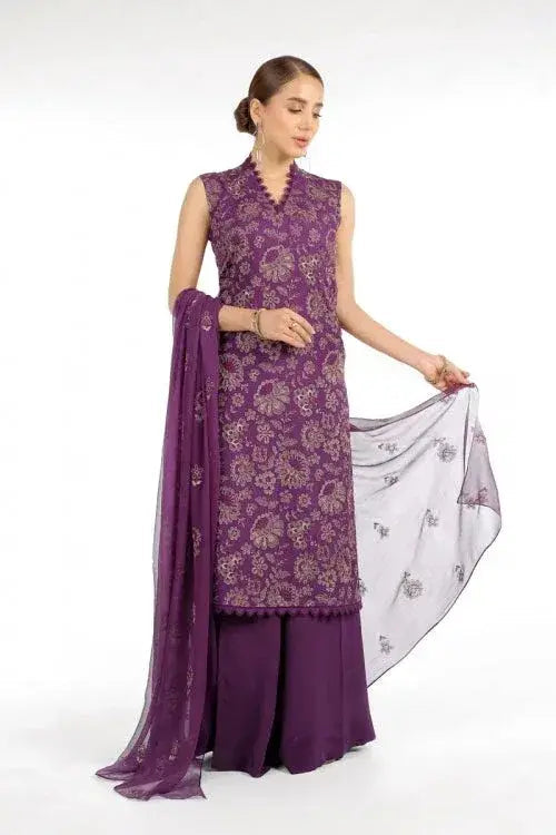 BAREEZA CHIFFON UNSTITCHED EMB SUIT