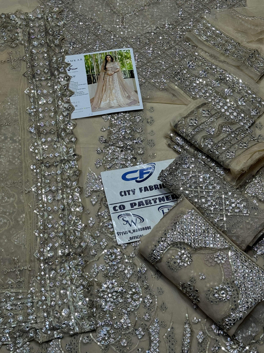 QALAMKAR ORGANZA UNSTITCHED EMB MAXI