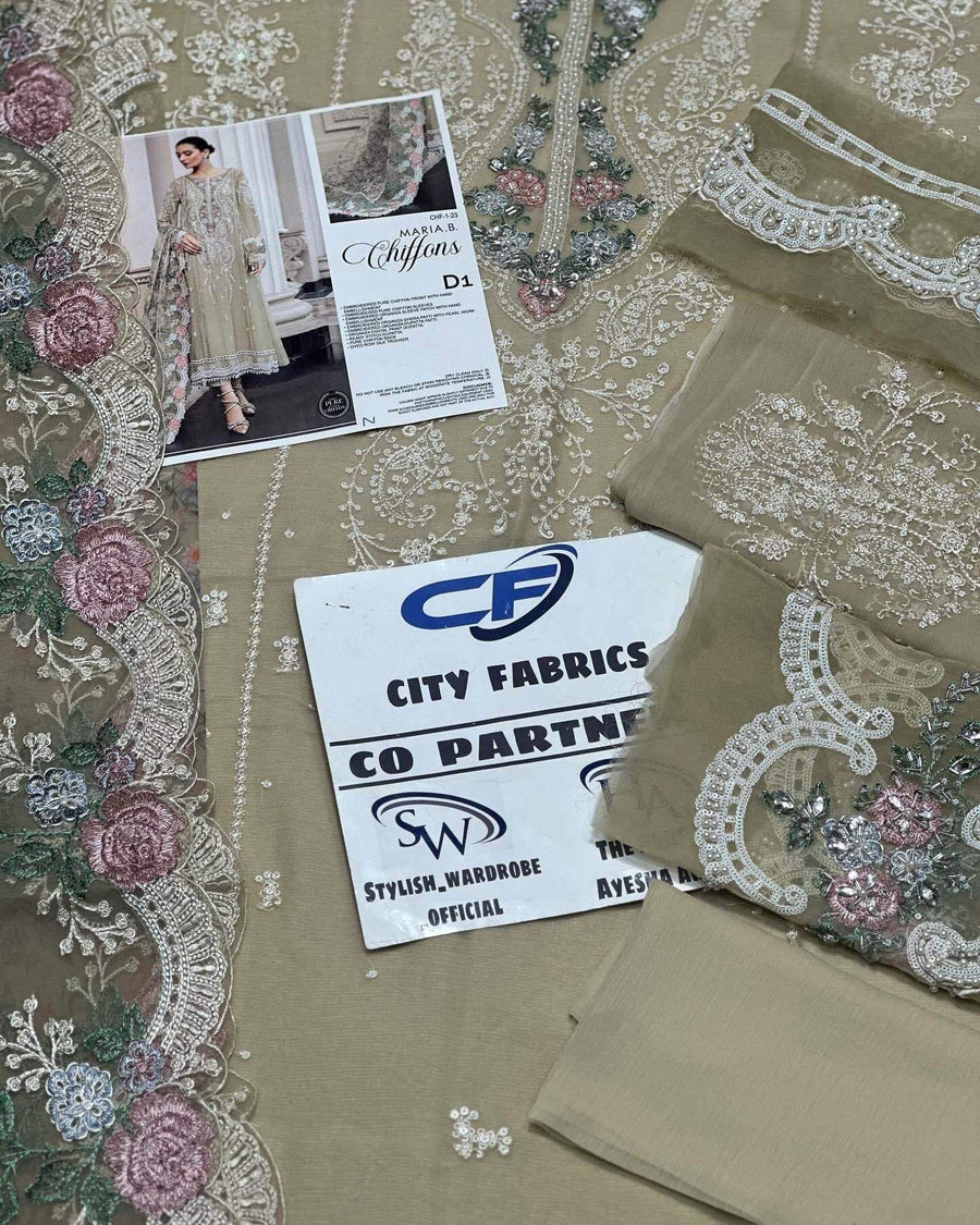 MARIA.B CHIFFON UNSTITCHED EMB SUIT