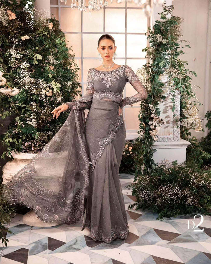 MARIA.B ORGANZA UNSTITCHED EMB SAREE