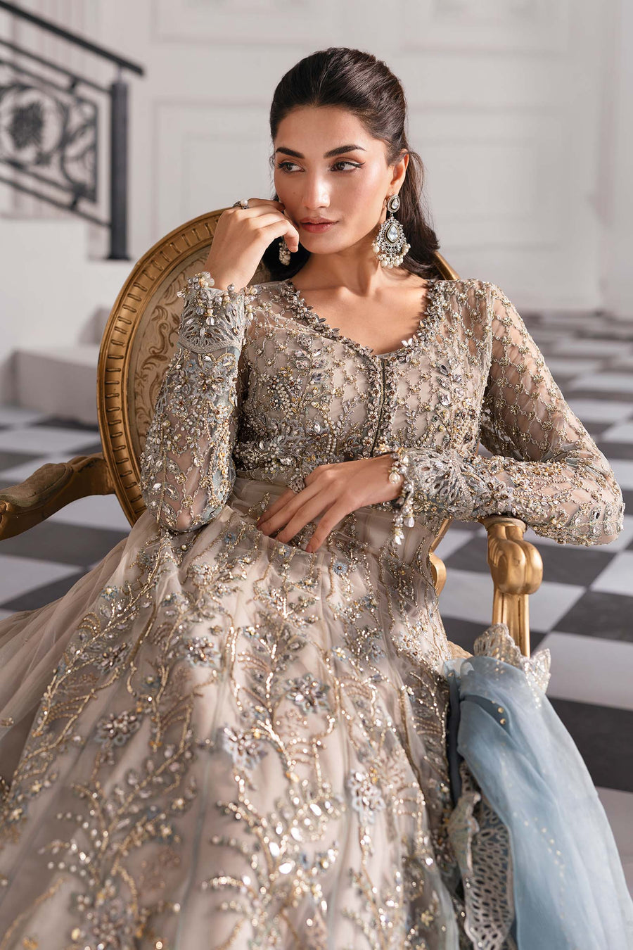 Piece Unstitched Embroidered Net Suit | BD-3002 coffe to aqua