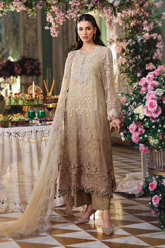 3 Piece Unstitched Embroidered Chiffon Suit COFFFE