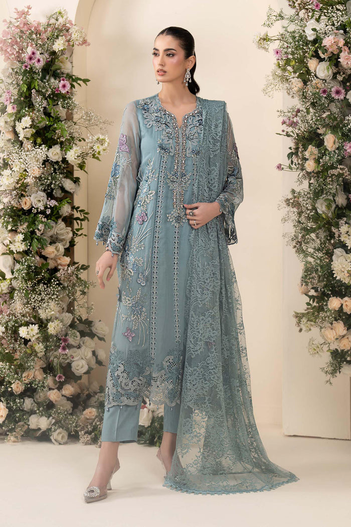 3 Piece Embroidered Chiffon Suit aqua