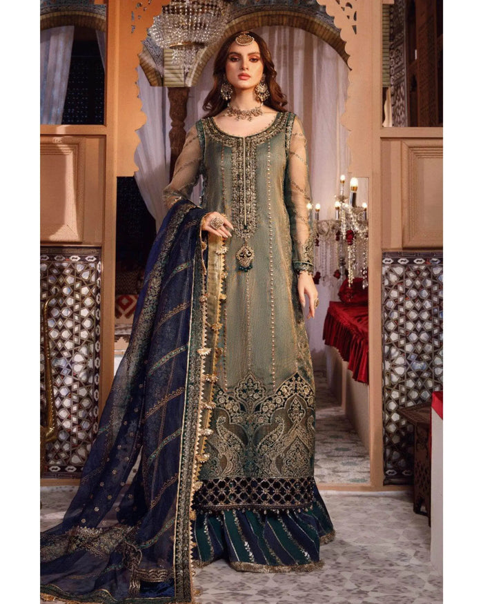 MARIA.B ZARI NET UNSTITCHED EMB SUIT