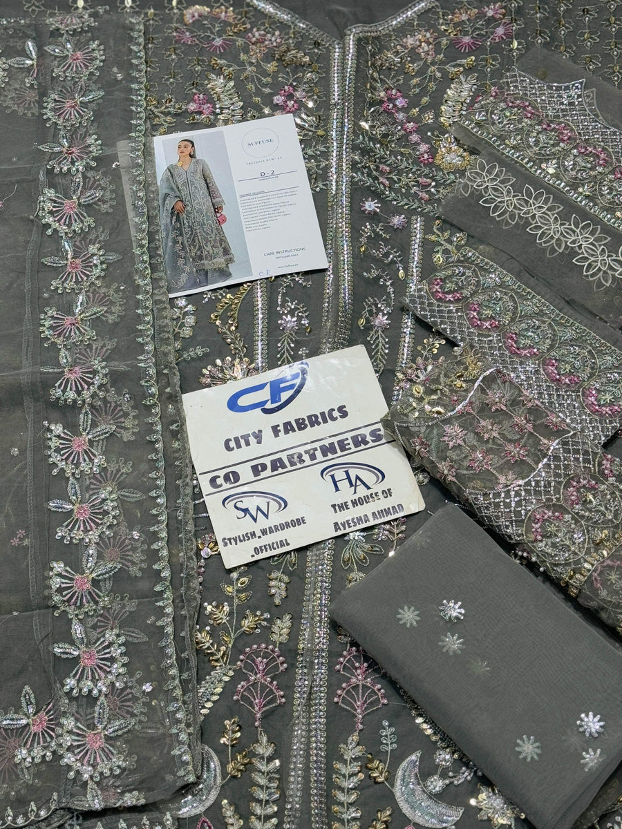 SUFFUSE ORGANZA UNSTITCHED EMB SUIT