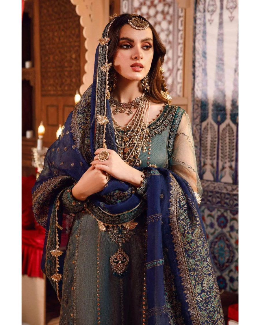 MARIA.B ZARI NET UNSTITCHED EMB SUIT
