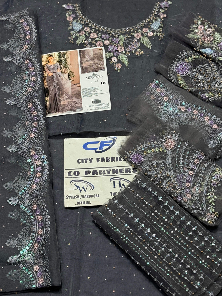 MARIA.B ORGANZA UNSTITCHED EMB SAREE