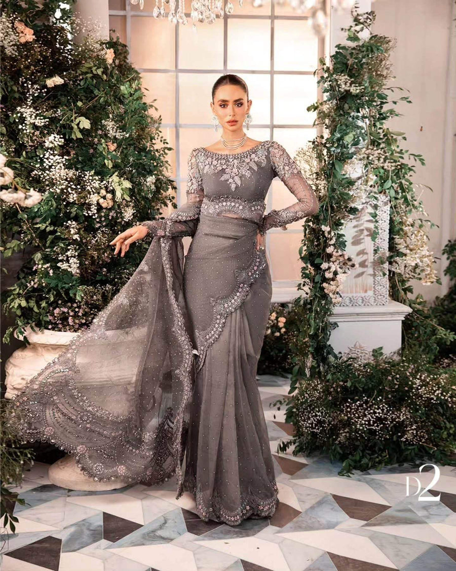 MARIA.B ORGANZA UNSTITCHED EMB SAREE