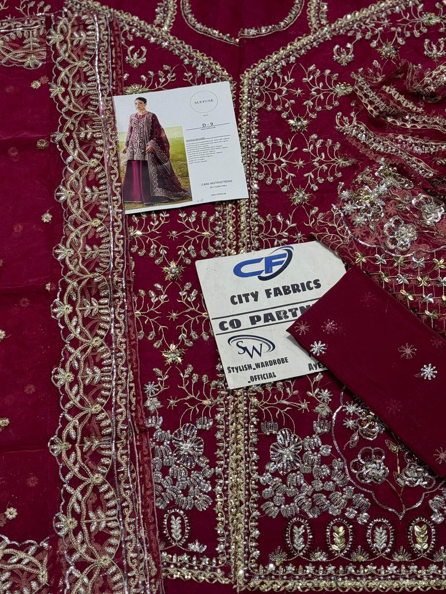 SUFFUSE ORGANZA UNSTITCHED EMB SUIT