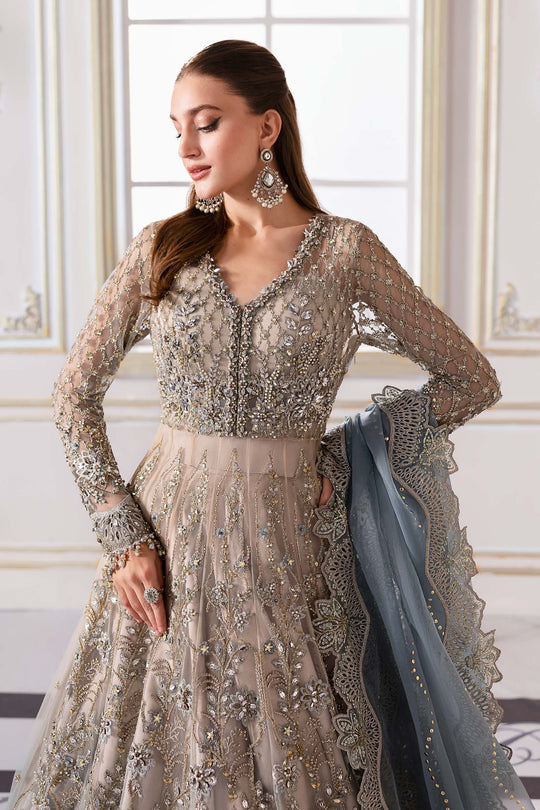 Piece Unstitched Embroidered Net Suit | BD-3002 coffe to aqua