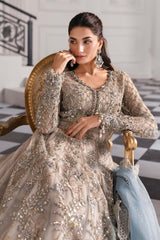 Piece Unstitched Embroidered Net Suit | BD-3002 coffe to aqua