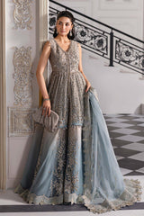 Piece Unstitched Embroidered Net Suit | BD-3002 coffe to aqua