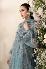 3 Piece Embroidered Chiffon Suit aqua