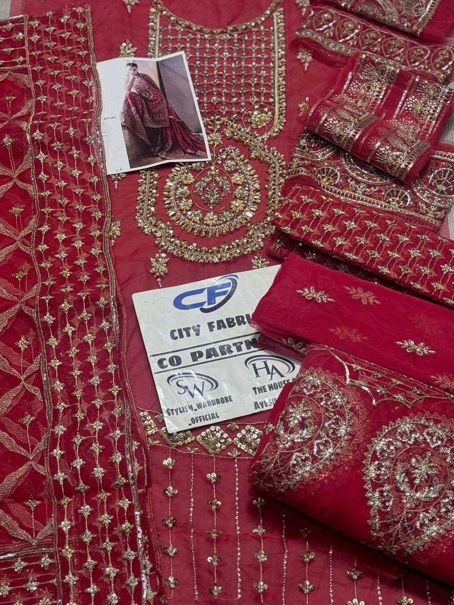 MNR ORGANZA UNSTITCHED EMB SUIT