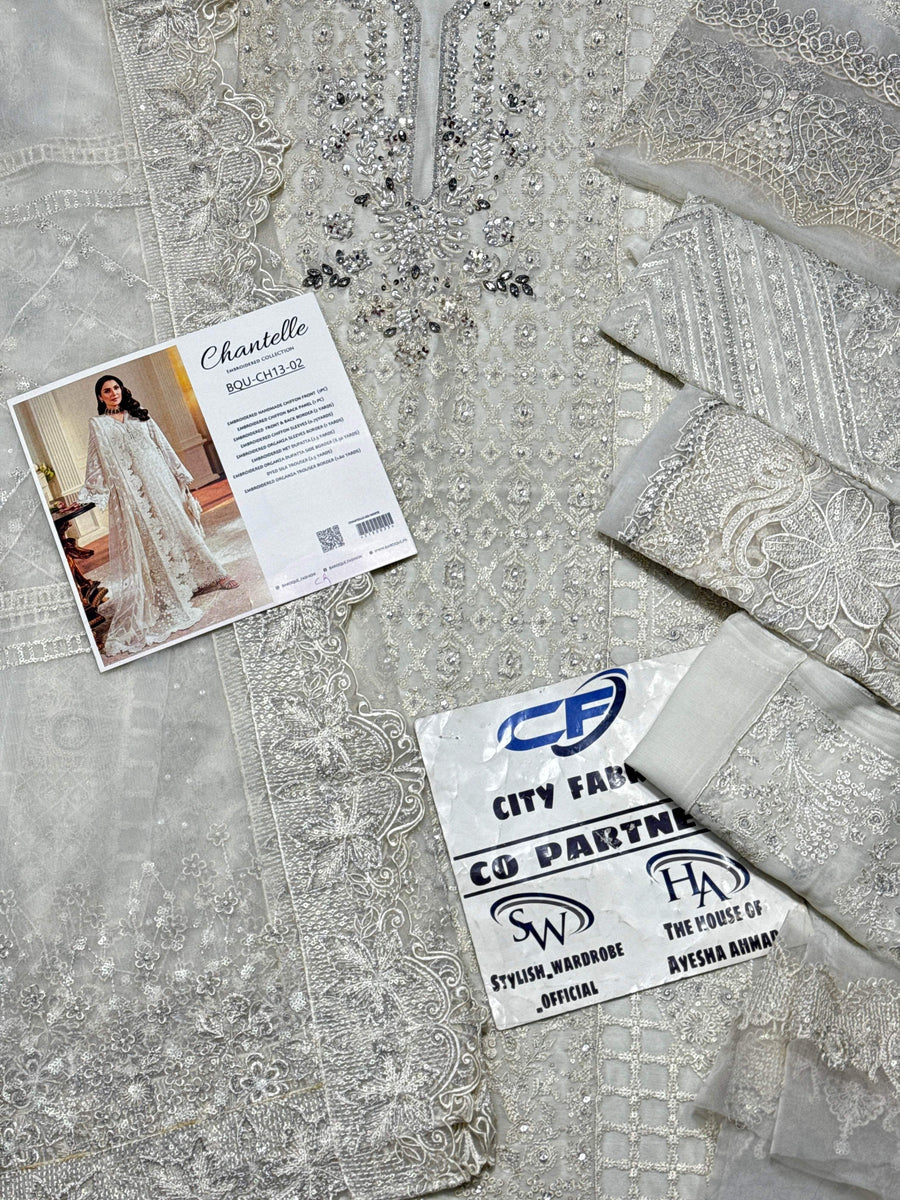 BAROQUE CHIFFON UNSTITCHED EMB SUIT